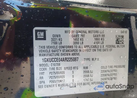 2010 GMC Yukon Slt from USA, damaged, VIN 1GKUCCE04AR225087